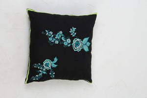 Set of 2 Soft Cushions in Black & Blue Embroidery with Neon Tape Details - GS Productions